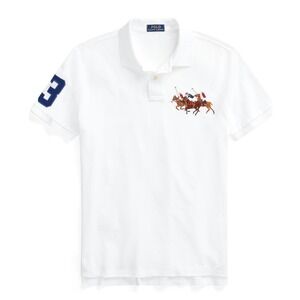 Ralph Lauren Polo Men's Custom Fit Mesh Triple Pony Polo Shirt White Size 2X